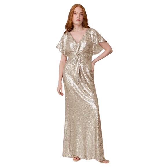 Revelry Gwen Sequin Gown Dress Champagne Gold 202 Size 10 Bridesmaid Elegant - Picture 2 of 16
